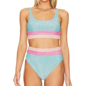 BEACH RIOT Mackenzie Top & High waisted Bottom in Aquamarine Colorblock